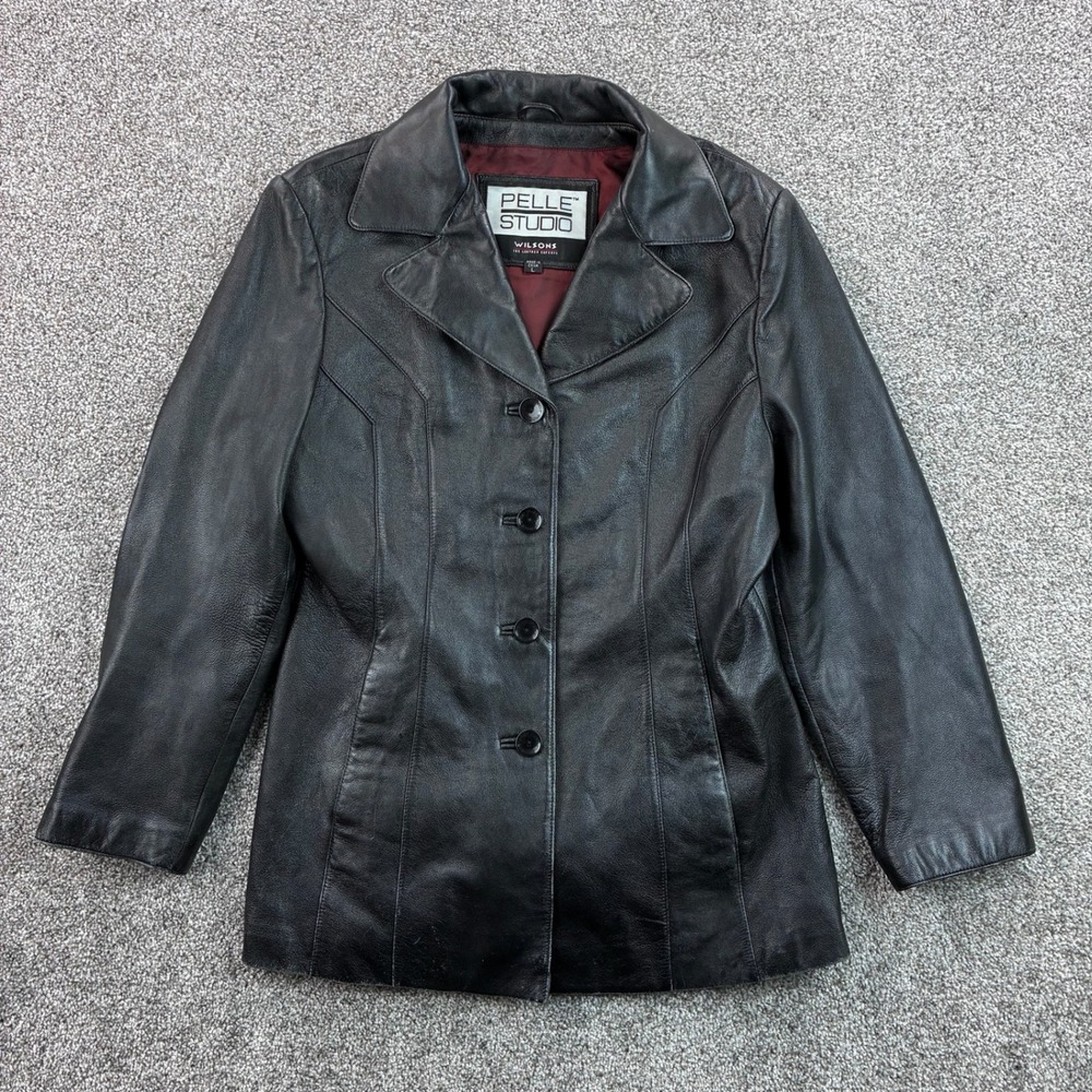 Wilsons Leather Jacket Women's Large Black‎ Button Up Blazer Soft Leather Pelle